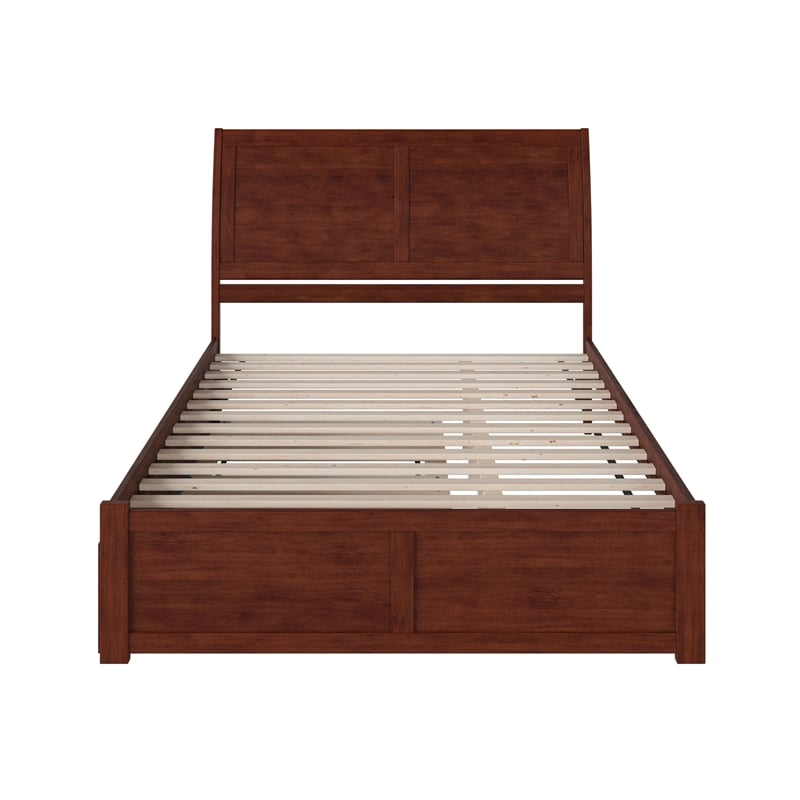 Portland Queen Wood Platform Bed with Footboard & Twin XL Trundle in Walnut