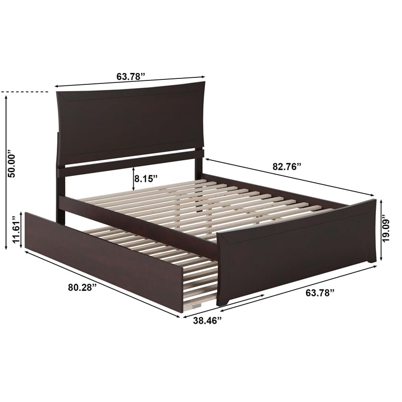 AFI Metro Solid Wood Queen Bed and Footboard with Twin XL Trundle in Espresso