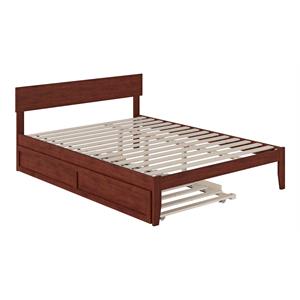 Atlantic Furniture Boston Wood Queen Bed with Twin Extra Long Trundle in Walnut