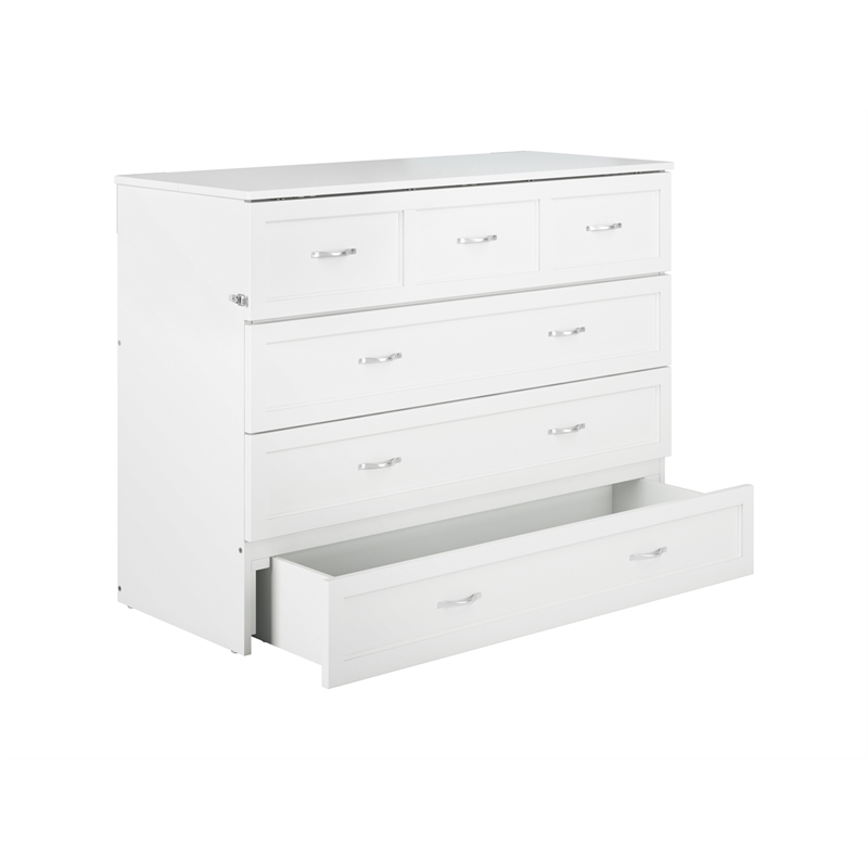 AFI Deerfield Full Solid Wood Modern Murphy Bed Chest with Mattress in White