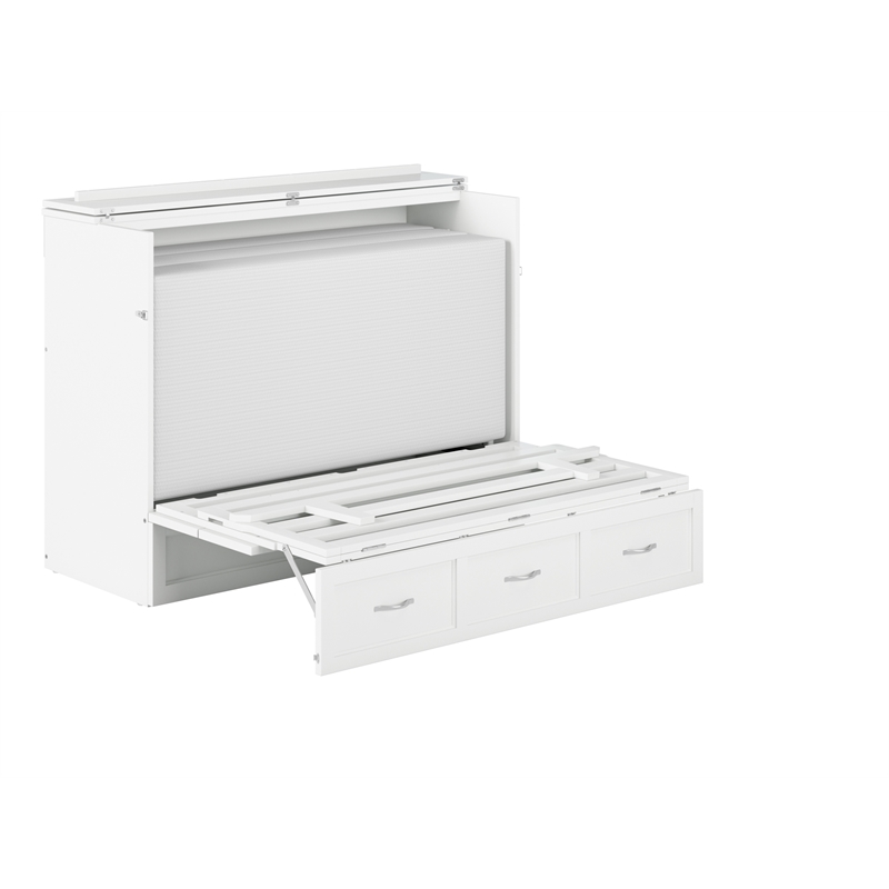 AFI Deerfield Full Solid Wood Modern Murphy Bed Chest with Mattress in White