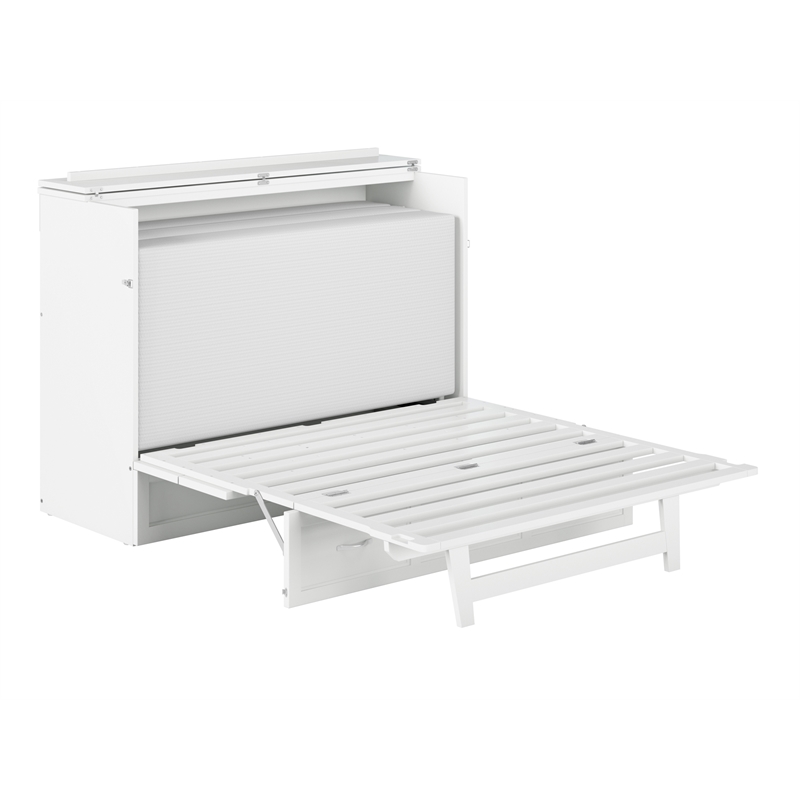 AFI Deerfield Full Solid Wood Modern Murphy Bed Chest with Mattress in White