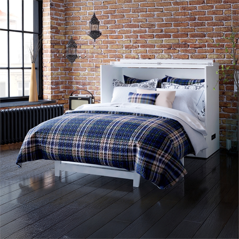 AFI Deerfield Full Solid Wood Modern Murphy Bed Chest with Mattress in White