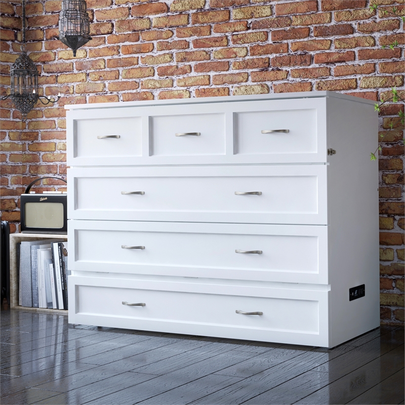 AFI Deerfield Full Solid Wood Modern Murphy Bed Chest with Mattress in White