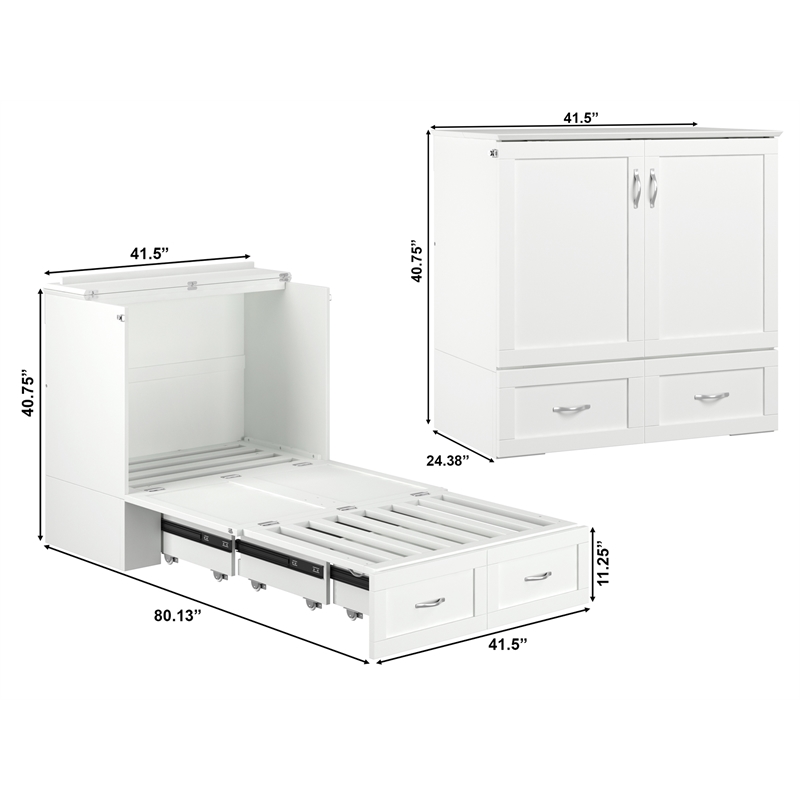 AFI Hamilton Twin XL Solid Wood Murphy Bed Chest with Built-In Charger in White