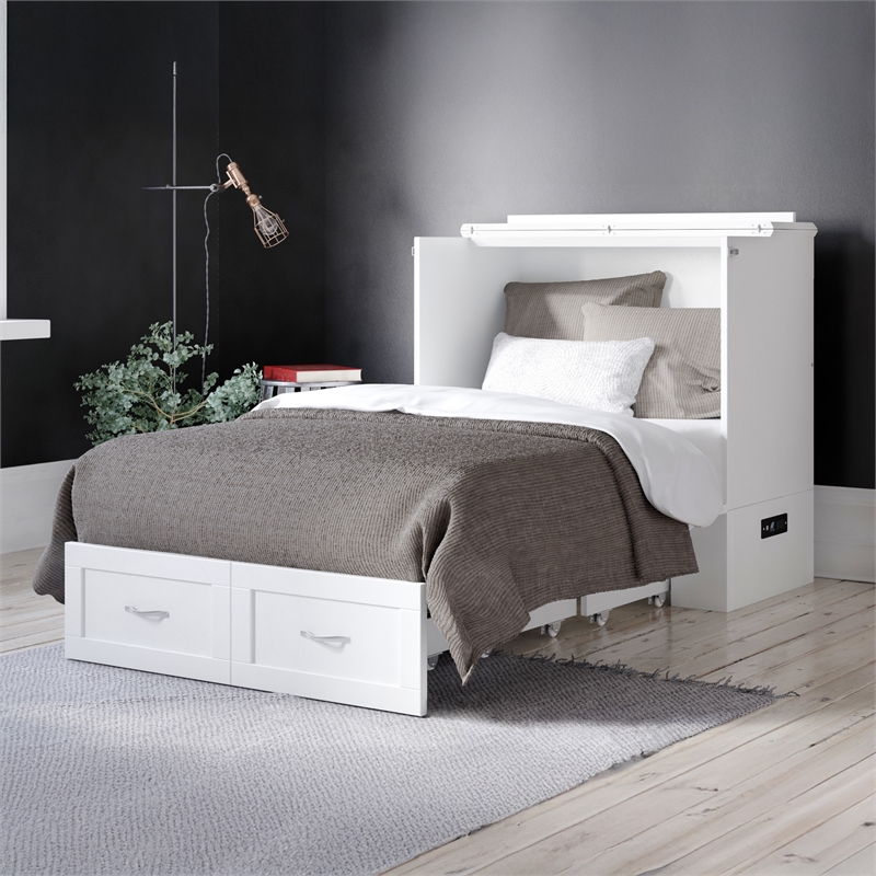 AFI Hamilton Twin XL Solid Wood Murphy Bed Chest with Built-In Charger in White