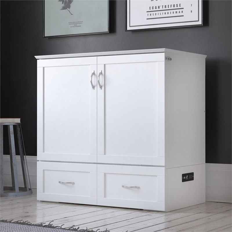 AFI Hamilton Twin XL Solid Wood Murphy Bed Chest with Built-In Charger in White