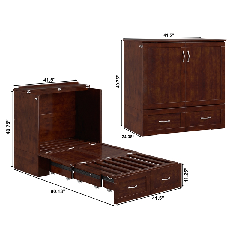 AFI Hamilton Twin XL Solid Wood Murphy Bed Chest with Built-In Charger in Walnut