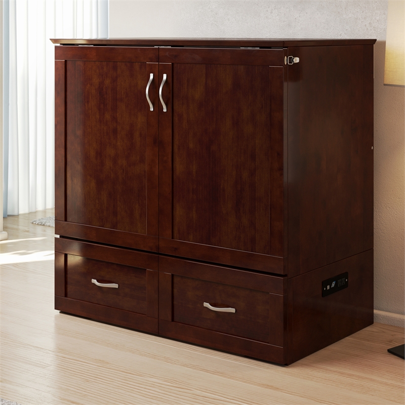 AFI Hamilton Twin XL Solid Wood Murphy Bed Chest with Built-In Charger in Walnut
