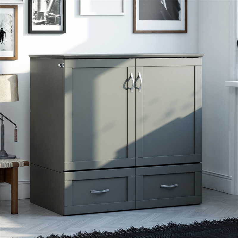 AFI Hamilton Twin XL Solid Wood Murphy Bed Chest with Built-In Charger in Gray