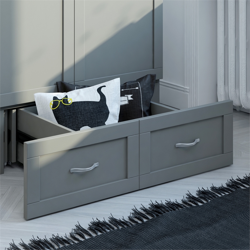 AFI Hamilton Twin XL Solid Wood Murphy Bed Chest with Built-In Charger in Gray