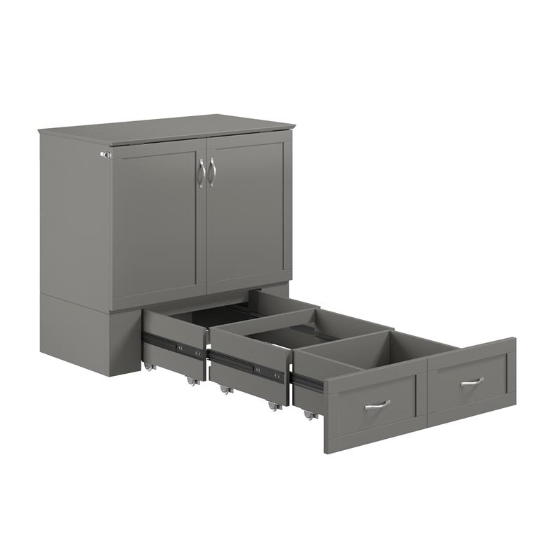 AFI Hamilton Twin XL Solid Wood Murphy Bed Chest with Built-In Charger in Gray