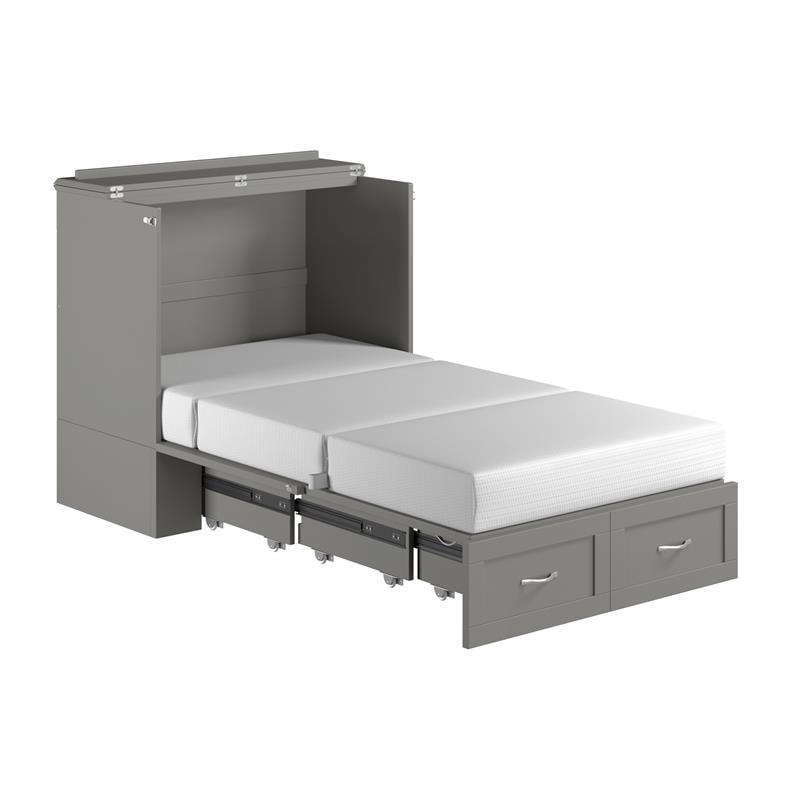 AFI Hamilton Twin XL Solid Wood Murphy Bed Chest with Built-In Charger in Gray