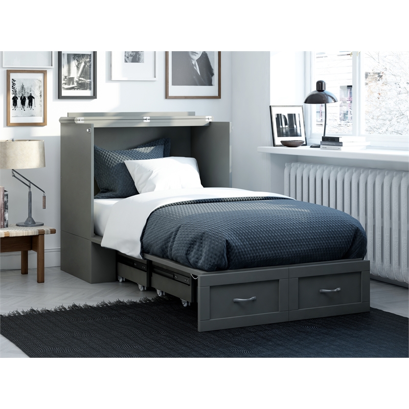 AFI Hamilton Wood Twin Extra Long Murphy Bed Chest in Gray