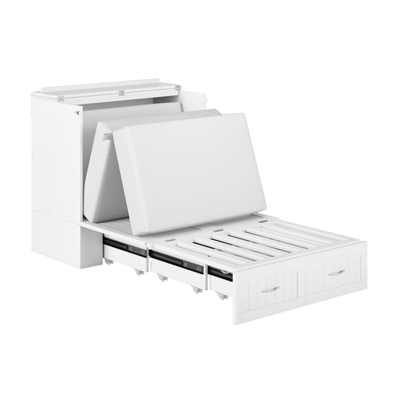 Southampton Twin XL Wood Murphy Bed Chest w Mattress & Built-in Charger in White