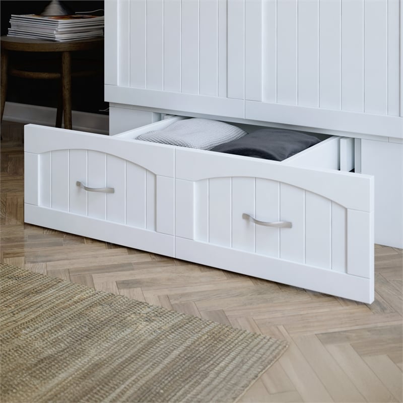 Southampton Twin XL Wood Murphy Bed Chest w Mattress & Built-in Charger in White