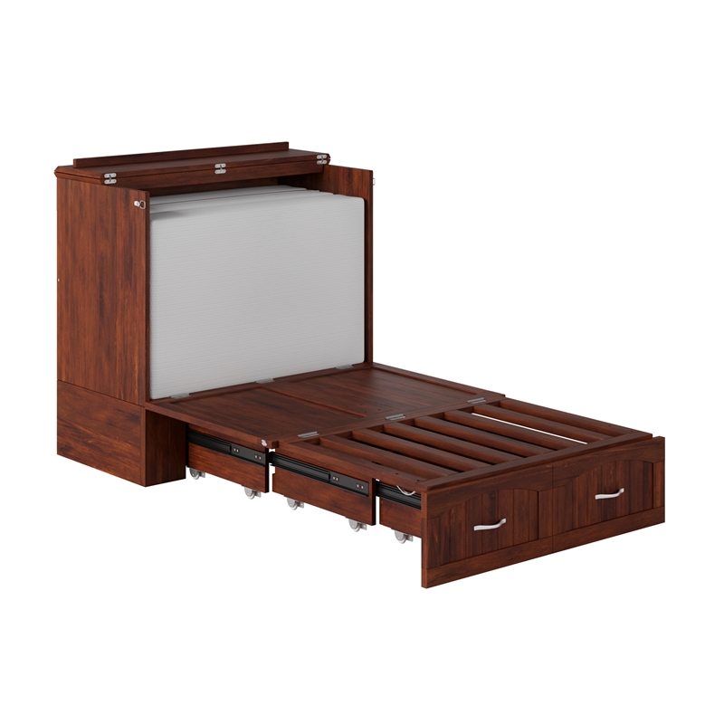 Southampton Twin XL Wood Murphy Bed Chest w Mattress and Built-in Charger Walnut