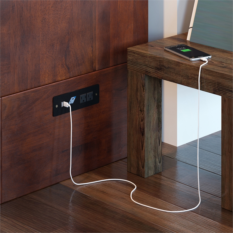 Southampton Twin XL Wood Murphy Bed Chest w Mattress and Built-in Charger Walnut