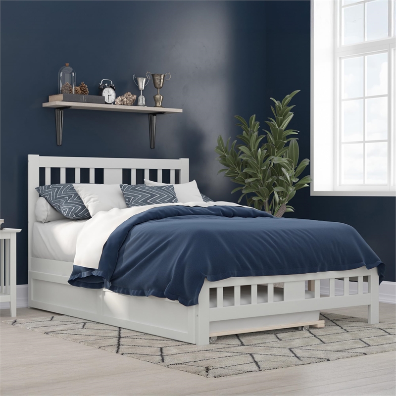 AFI Tahoe Wood Full Platform Bed with Footboard and Twin Trundle in White
