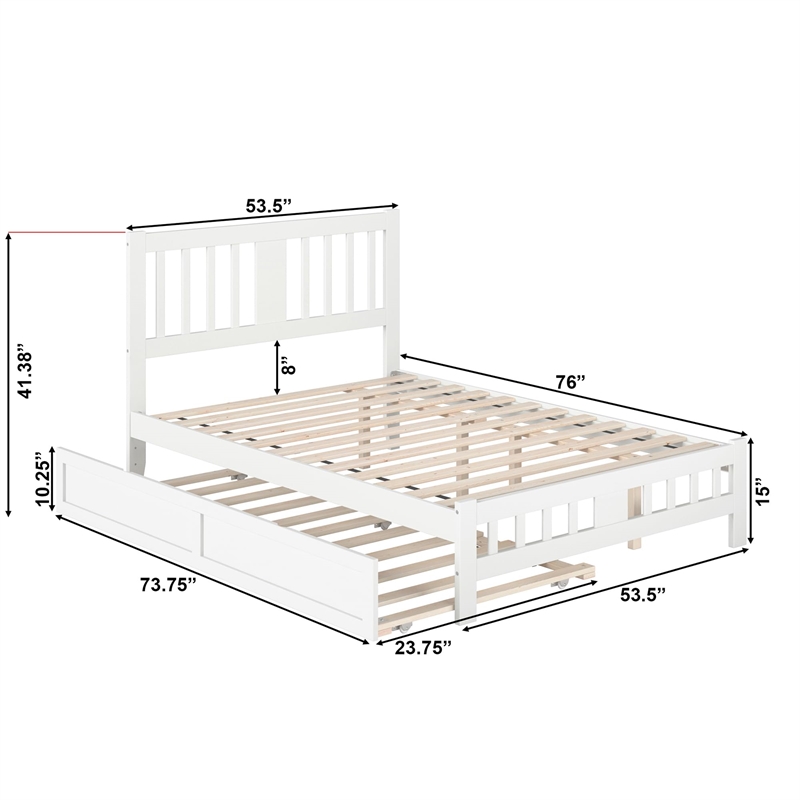 AFI Tahoe Wood Full Platform Bed with Footboard and Twin Trundle in White