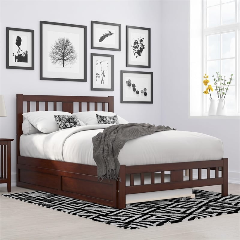 AFI Tahoe Wood Full Platform Bed with Footboard and Twin Trundle in Walnut