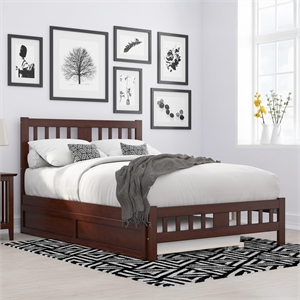AFI Tahoe Wood Full Platform Bed with Footboard and Twin Trundle in Walnut