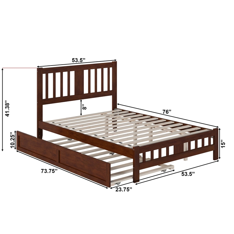 AFI Tahoe Wood Full Platform Bed with Footboard and Twin Trundle in Walnut