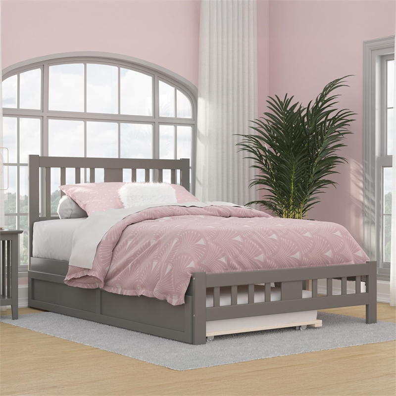 AFI Tahoe Wood Full Platform Bed with Footboard and Twin Trundle in Grey