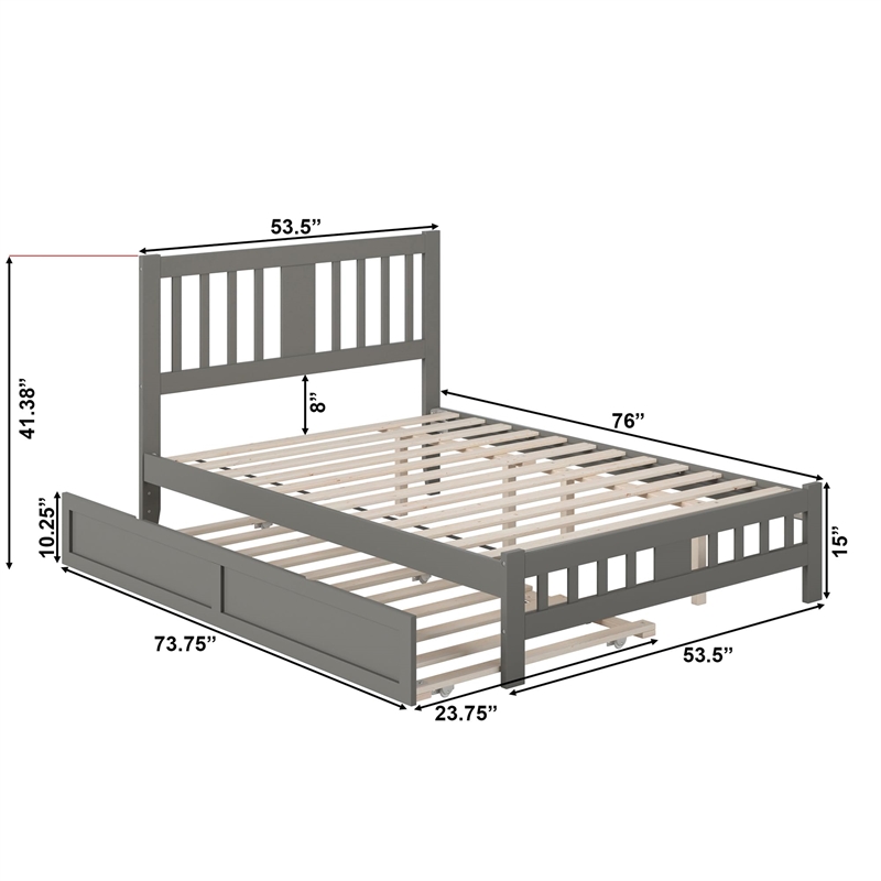 AFI Tahoe Wood Full Platform Bed with Footboard and Twin Trundle in Grey