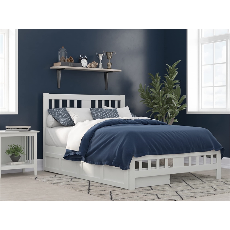 AFI Tahoe Wood Full Platform Bed with Footboard and 2 Drawers in White