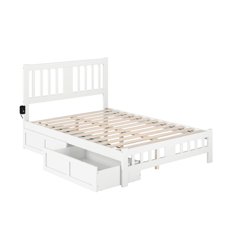 AFI Tahoe Wood Full Platform Bed with Footboard and 2 Drawers in White