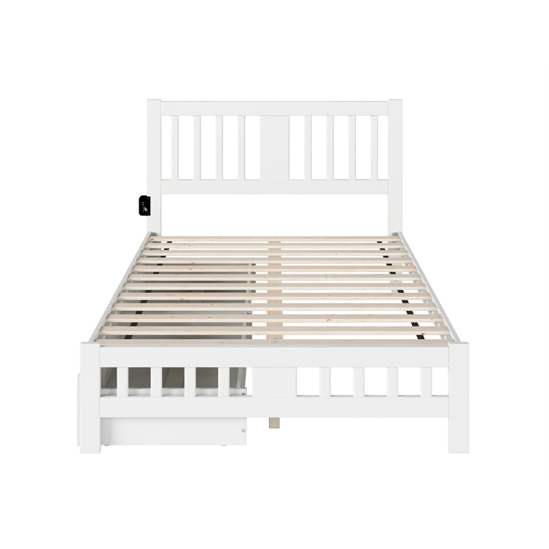 AFI Tahoe Wood Full Platform Bed with Footboard and 2 Drawers in White