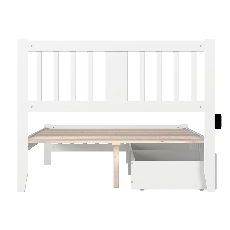 AFI Tahoe Wood Full Platform Bed with Footboard and 2 Drawers in White
