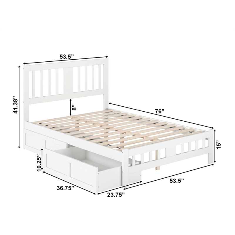 AFI Tahoe Wood Full Platform Bed with Footboard and 2 Drawers in White