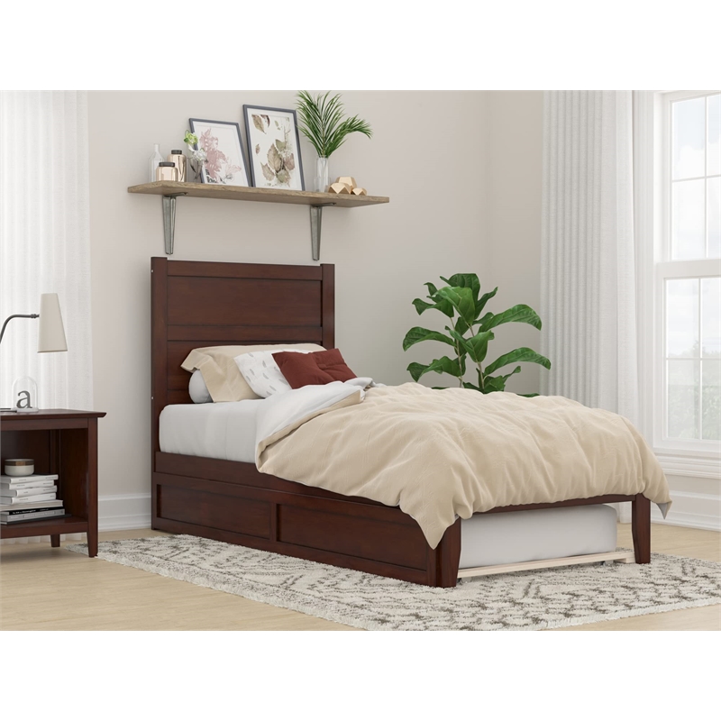 AFI NoHo Modern Wood Twin XL Bed with Twin XL Trundle in Walnut