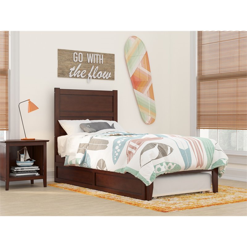 AFI NoHo Modern Wood Twin Bed with Twin Trundle in Walnut