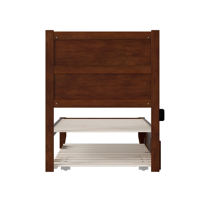 AFI NoHo Modern Wood Twin Bed with Twin Trundle in Walnut