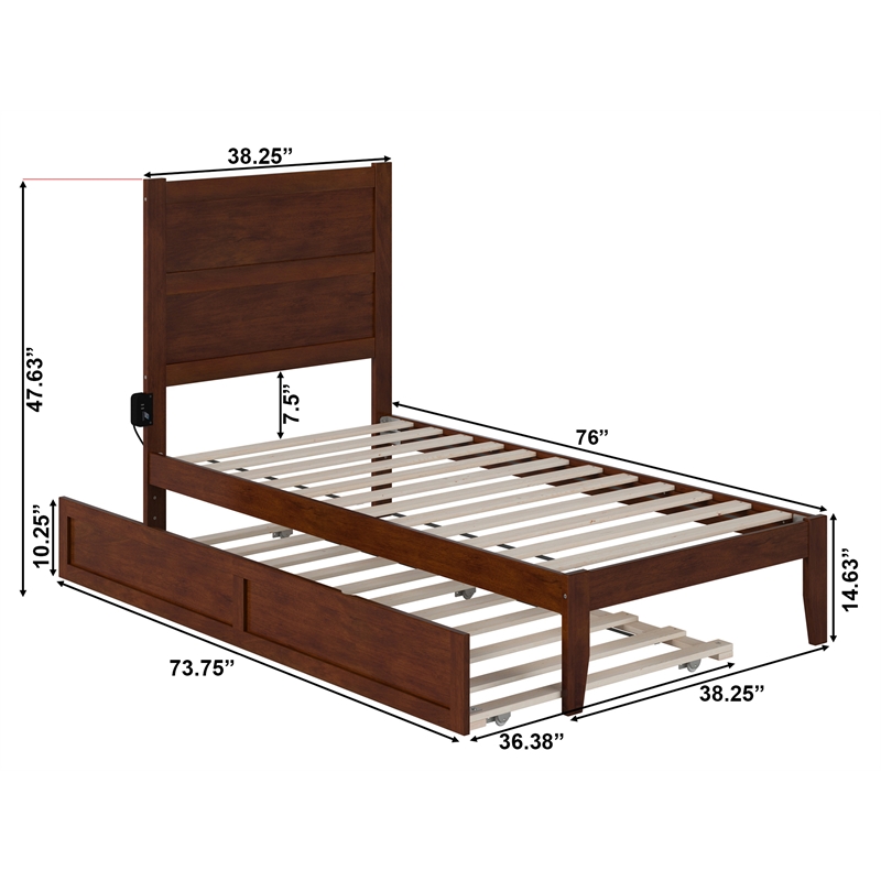 AFI NoHo Modern Wood Twin Bed with Twin Trundle in Walnut