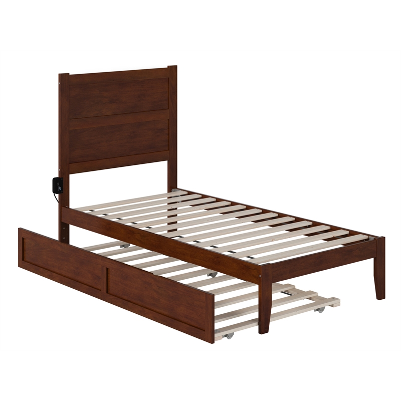 AFI NoHo Modern Wood Twin Bed with Twin Trundle in Walnut
