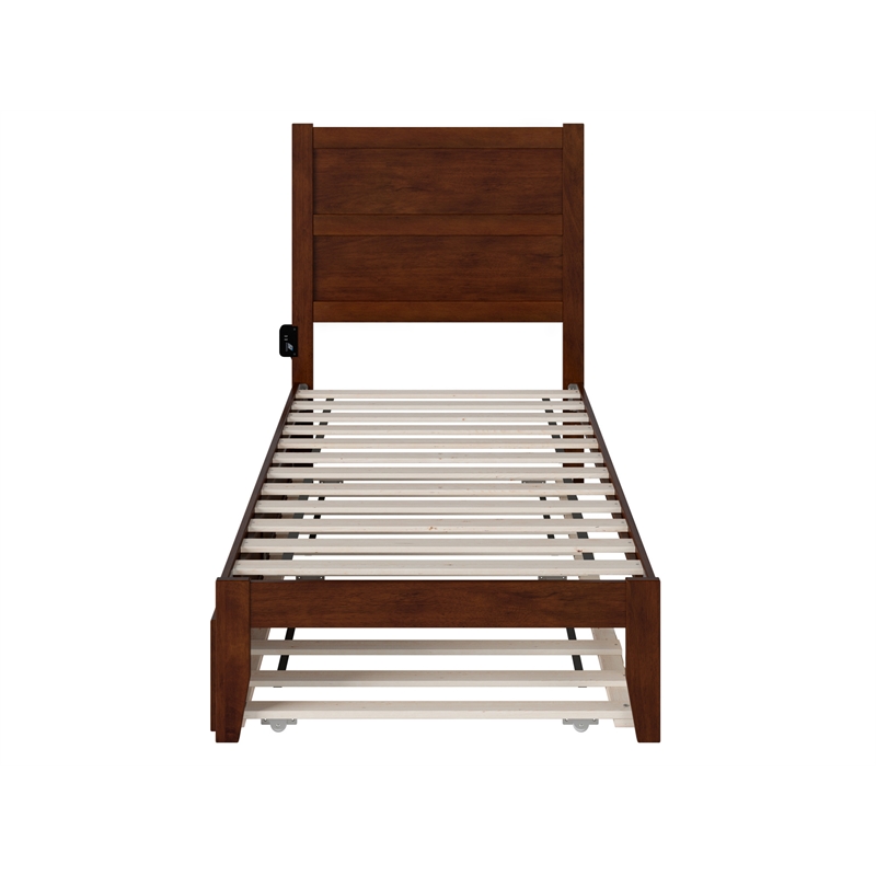 AFI NoHo Modern Wood Twin Bed with Twin Trundle in Walnut