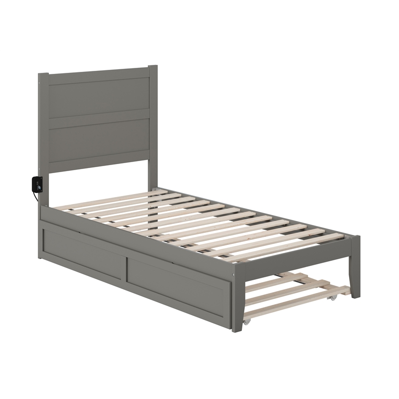 AFI NoHo Farmhouse Solid Wood Twin Bed with Twin Trundle in Gray