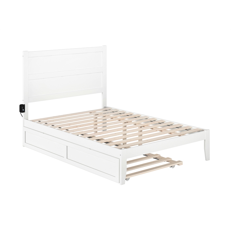 AFI NoHo Solid Wood Full Bed with Twin Trundle with USB Charger in White