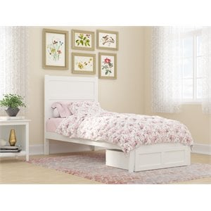 afi noho traditional wood twin xl platform bed with foot drawer in white