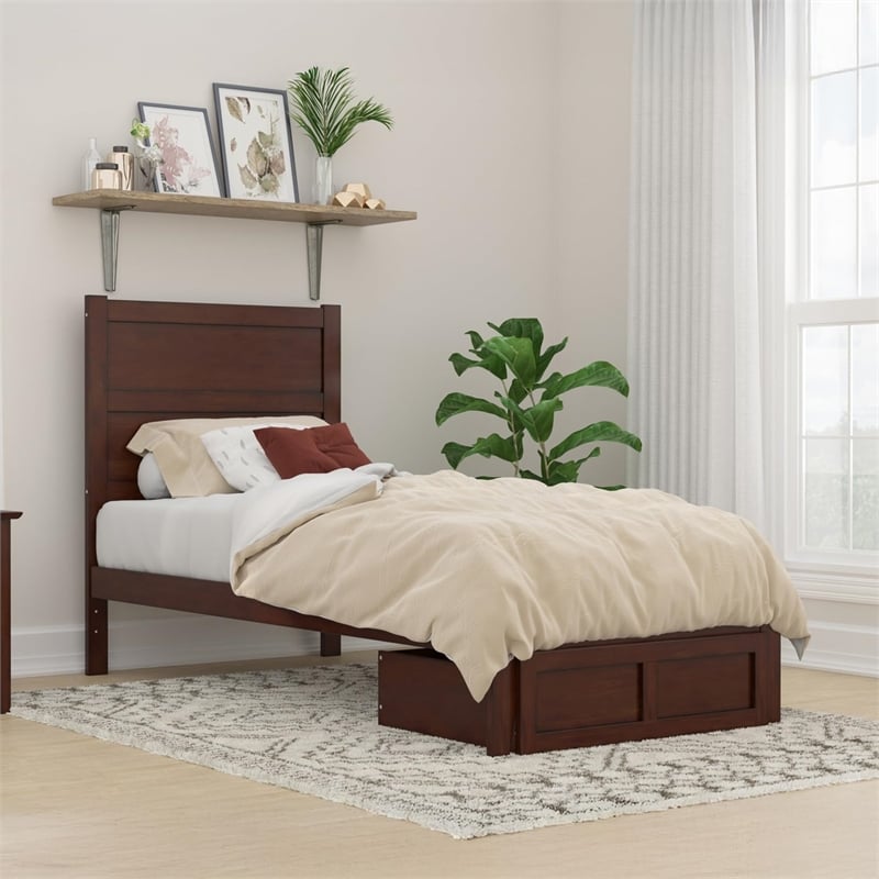 AFI NoHo Contemporary Wood Twin XL Bed with Foot Drawer in Walnut