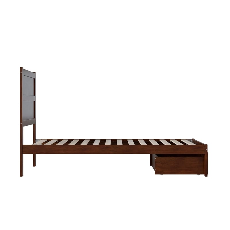 AFI NoHo Contemporary Wood Twin XL Bed with Foot Drawer in Walnut