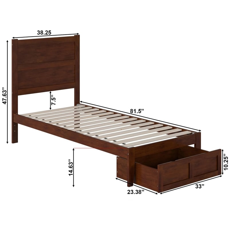 AFI NoHo Contemporary Wood Twin XL Bed with Foot Drawer in Walnut