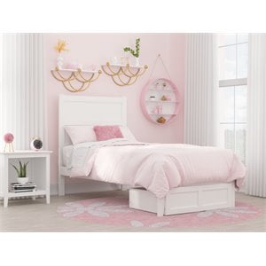 afi noho traditional wood twin bed with foot drawer in white