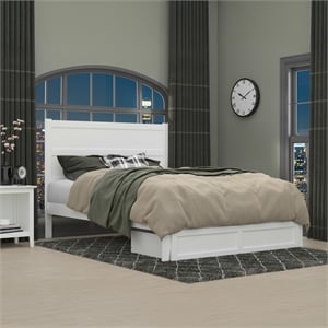 AFI NoHo Contemporary Wood Twin Bed with Foot Drawer in Walnut