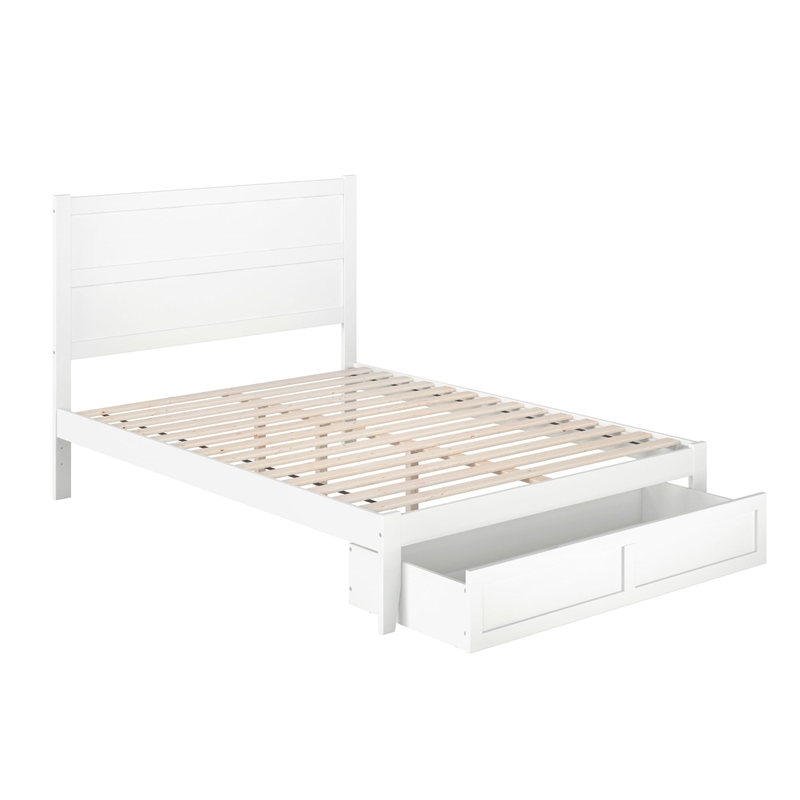 AFI NoHo Solid Wood Queen Bed with Foot Drawer in White