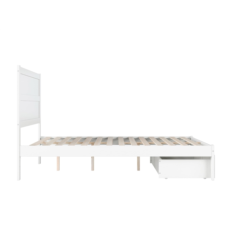 AFI NoHo Solid Wood Queen Bed with Foot Drawer in White
